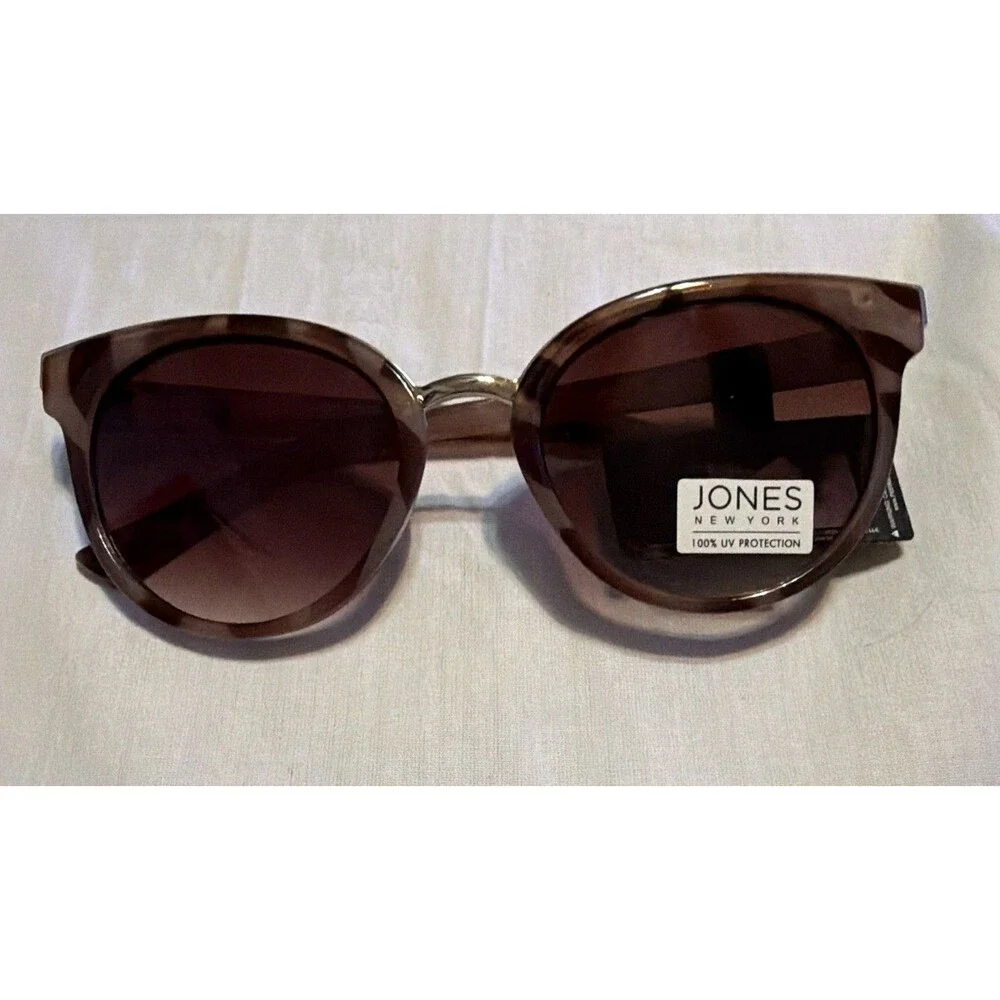 Jones New York Women's Round Striped Sunglasses, Brown Frame, 100% UV Protection
